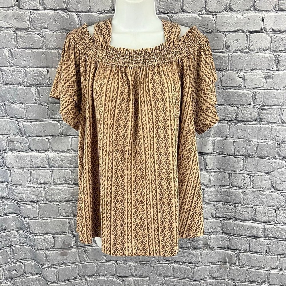 Chico's Size 2 Tribal Swirls Cold-Shoulder Top L 12 - Picture 5 of 12